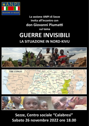 Guerre invisibili. La situazione in Nord-Kivu. Sabato 26 con l&#039;ANPI